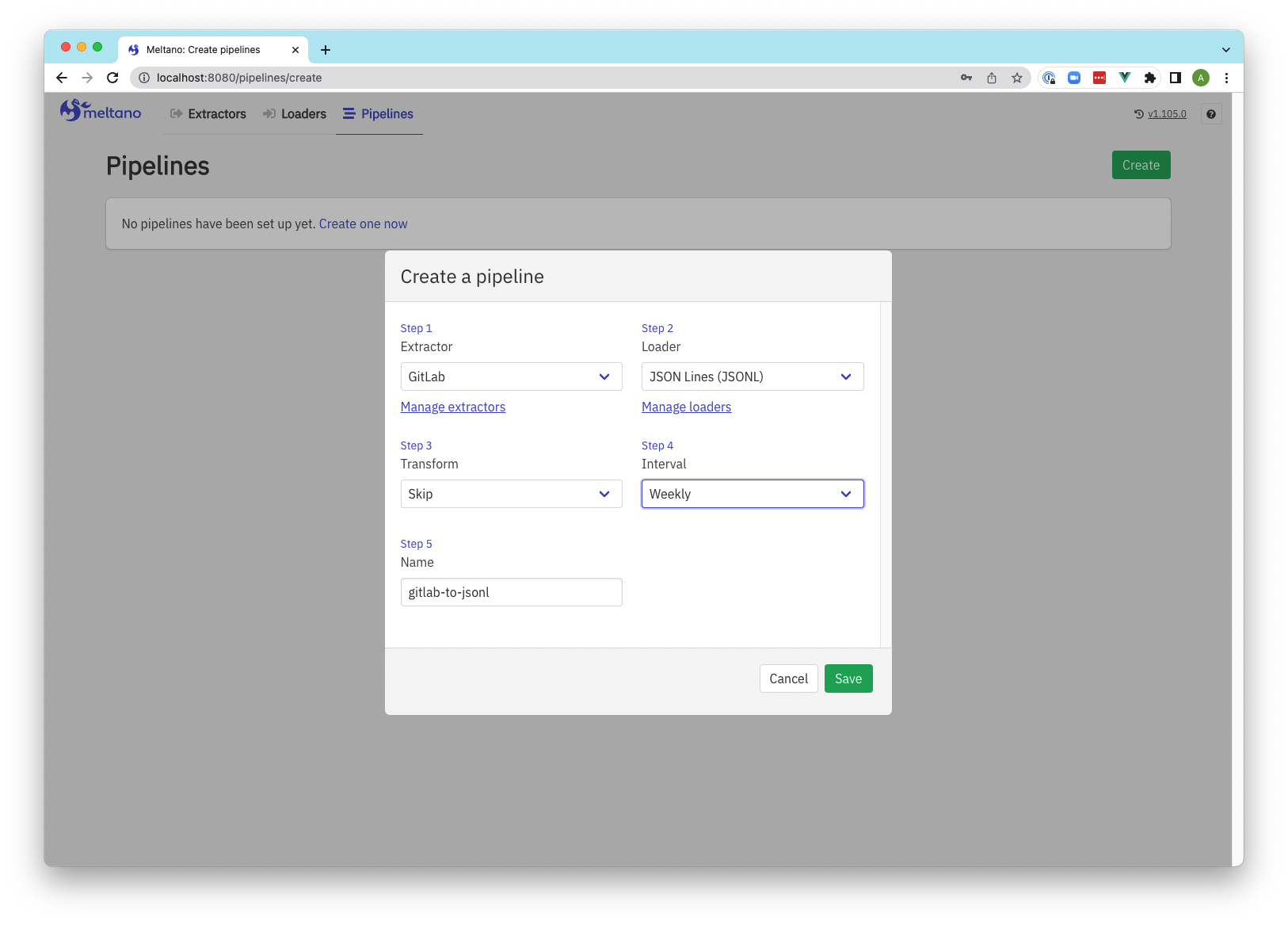 Pipeline creation interface
